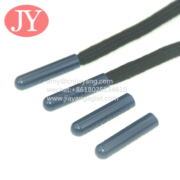 Best high quality ABS plastic cord/aglet for hoodies  6.4*4.7*29mm round tubular shoelaces with plastic aglet engraved logo wholesale
