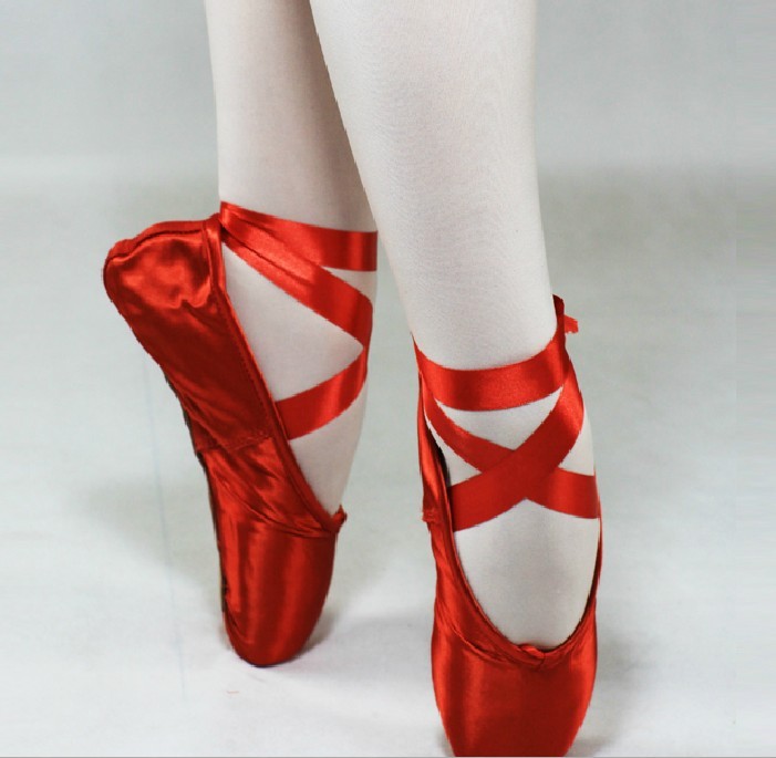 Best Red and pink colord satin dance ballet pointe shoes with child and adult size wholesale