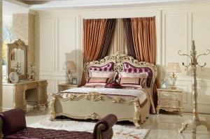 China Luxury Classic Bedroom Furniture Bed sets Golden painting Wood and high end of fabric Headboard factory direct Price on sale