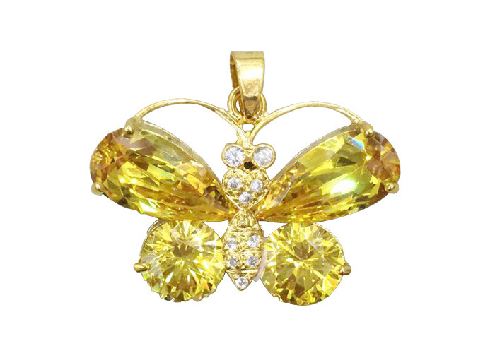 China Yellow Zircon Sterling Silver Butterfly Pendant , Handmade 925 Sterling Silver Jewelry on sale
