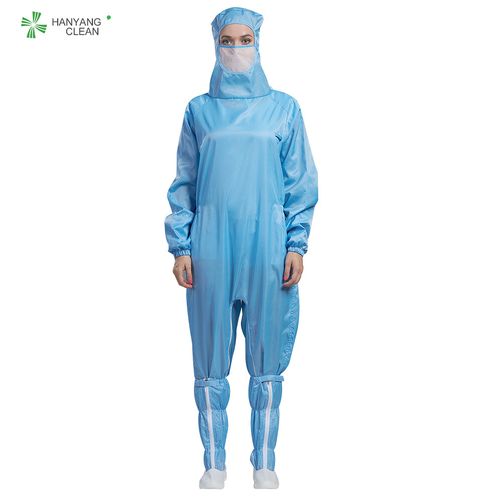 Best Hooded anti-static cleanroom coverall zipper open in the crotch grid line for cleanroom wholesale