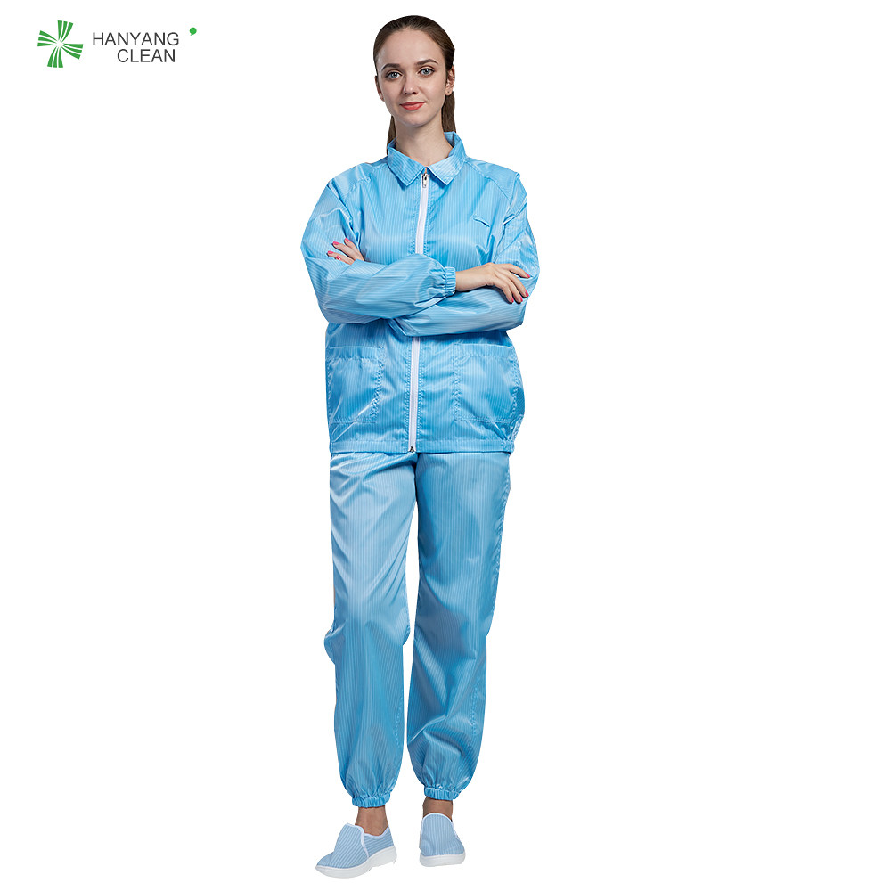 Best Cleanroom ESD antitsatic Jacket and pants blue color with conductive fiber dust-proof, lint free for class 1000 wholesale