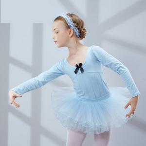 Best Children's cotton long sleeves gymnastics dance leotard clothing with children's ballet skirt wholesale