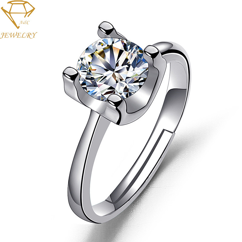 Adjustable Women Silver Diamond Wedding Ring Anti Allergic