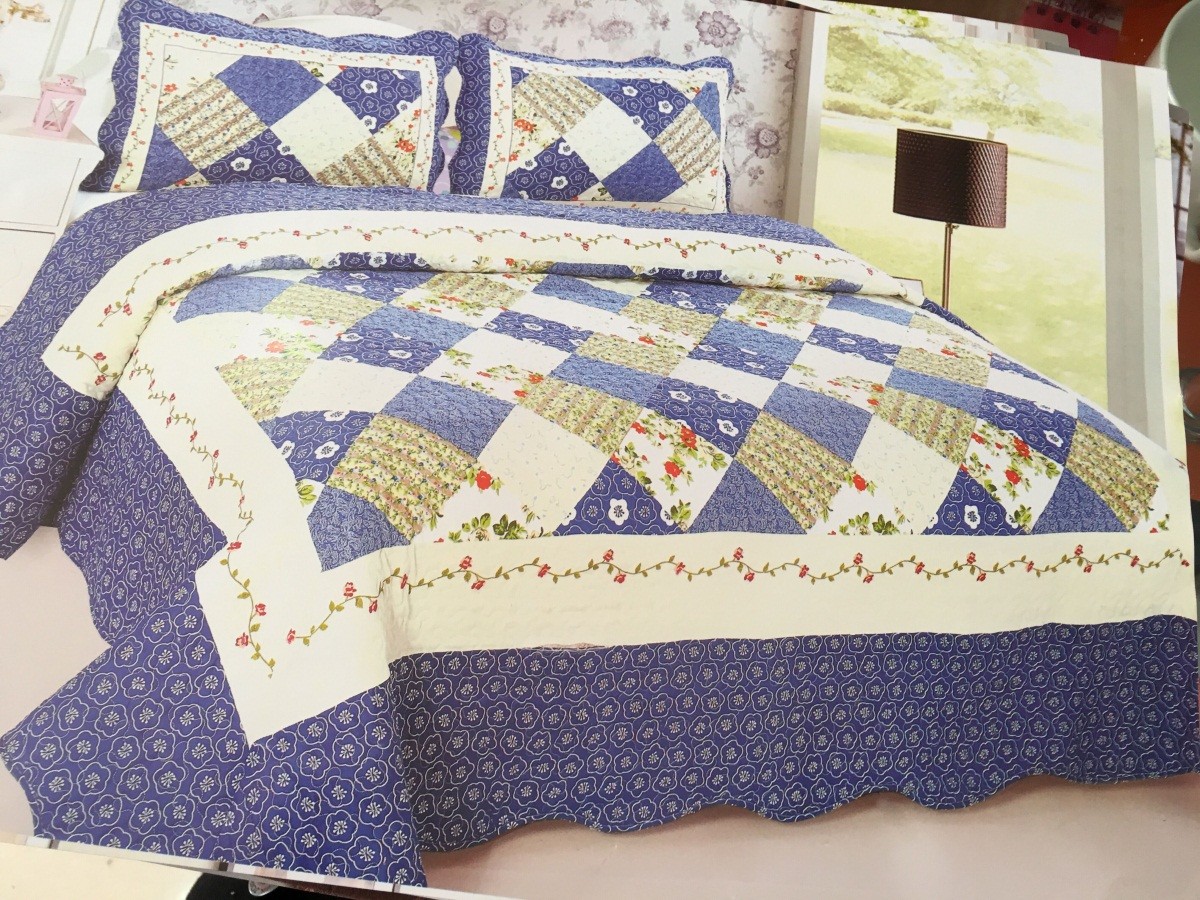 Best Blue Checkered Home Bed Quilts Soft Touch For Indoor Household Decoration wholesale