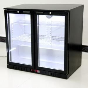 China 208L Fan Cooling Double Glass Door Back Bar Cooler With Black Color on sale