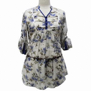 Best Ladies' Blouse, V-neck Floral Pattern with Long Sleeve, OEM Orders Accepted wholesale