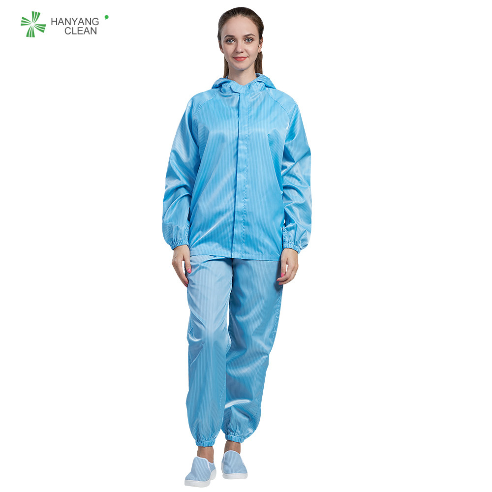 Best Blue Color Anti Static Garments Hooded Jacket And Pants Autoclavable With Conductive Fiber wholesale
