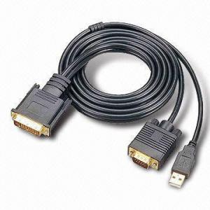 China DVI 24 + 5 to USB Male + VGA Male Cable with Ultra Flexible Dark Blue Rubberized PVC Jacket on sale