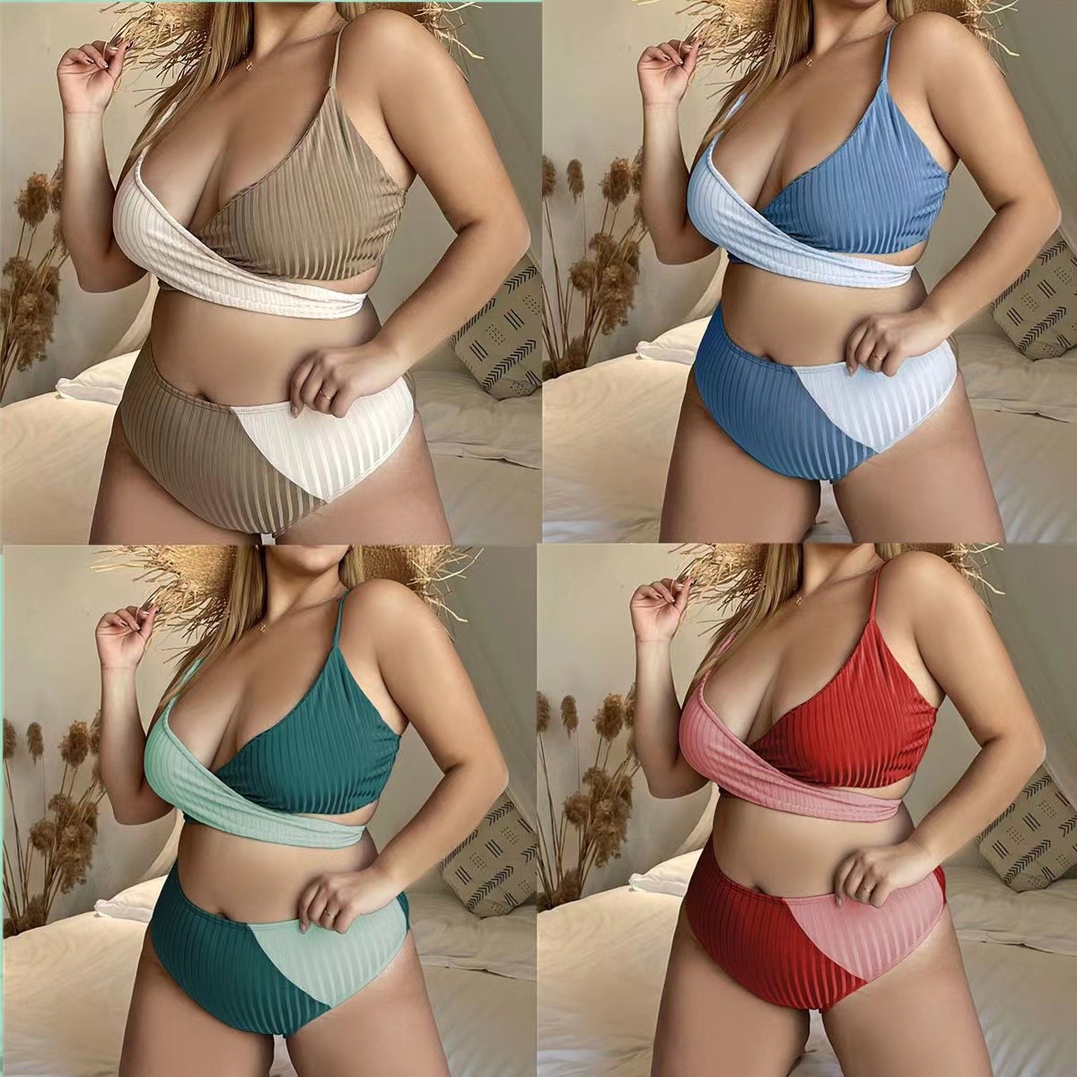 China Color Matching Plus Size String Bikini Strap Plus Size Womens Bathing Suits on sale
