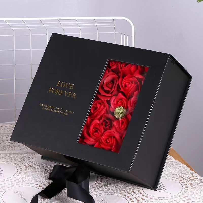 Black Magnetic Biodegradable Packaging Wedding Gift Flower Box Packaging