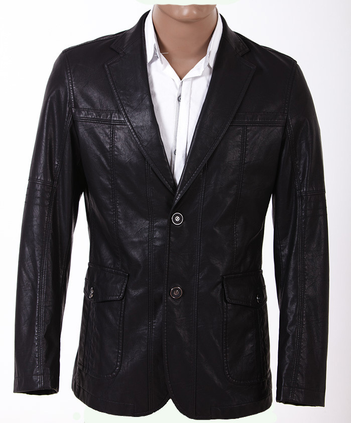 Two Buttons Custom Inexpensive Black and Size 46, Size 50, Fashion Mens PU Leather Blazers