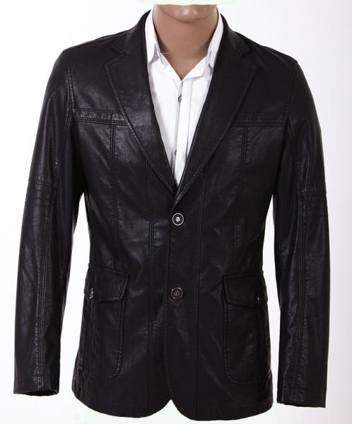 Cheap Two Buttons Custom Inexpensive Black and Size 46, Size 50, Fashion Mens PU Leather Blazers for sale