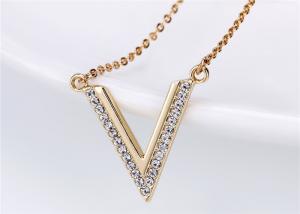 China Sterling Silver CZ Micro Pave V Shaped Pendant Necklace Long Time Plating Layer Not Fade on sale