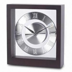 Wooden/Glass Table Clock with Metal Dial Plate, Battery Operated