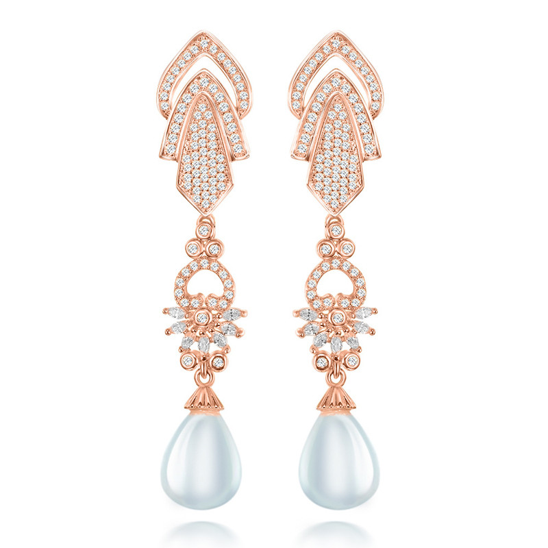 Single Freshwater Pearl Pendant Drop Earrings With CZ Diamond
