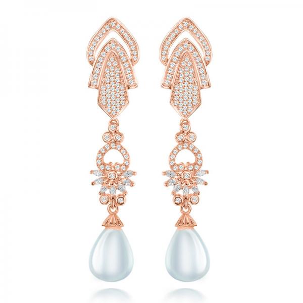 Cheap Single Freshwater Pearl Pendant Drop Earrings With CZ Diamond for sale