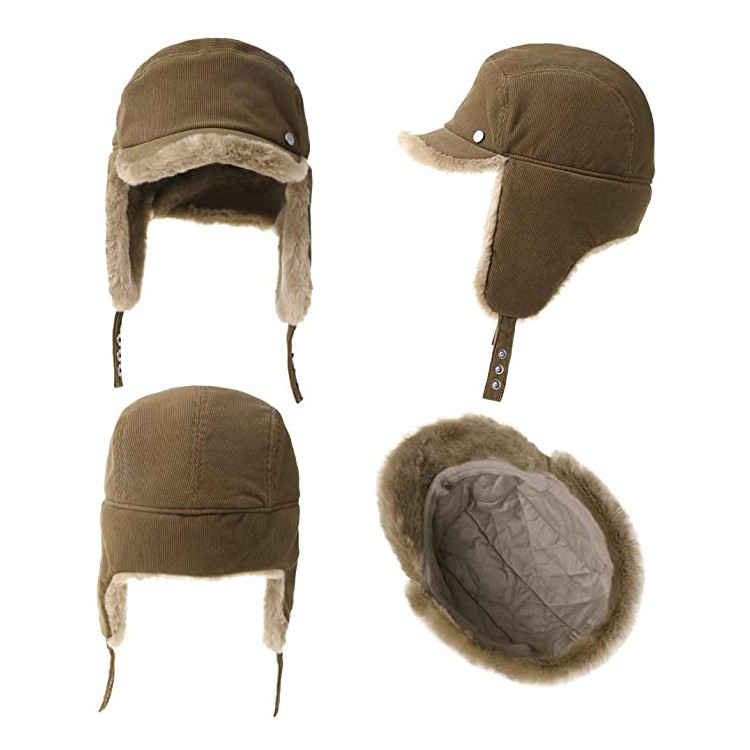 Best 58cm Fur Lined Aviator Cap Male Female Trapper Bomber Snow Hat With Ear Flaps Outdoor Ski Ushanka wholesale