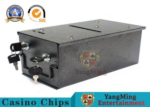 Cheap Metallic Iron Material Casino Lockable Cash Box With Two Locks For Tip And Chip Storage for sale
