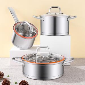 China High Quality 3 Pieces Induction Cooking Pot Set Straight Pot Ollas 304 Stainless Steel Cookware Set With Glass Lid on sale