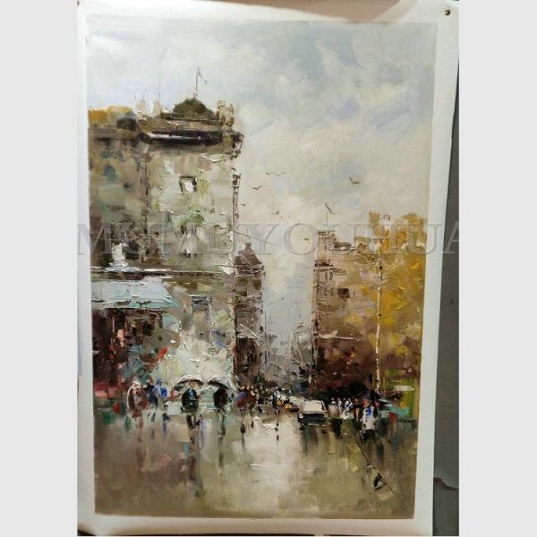 Cheap Thick Texture Street Oil Painting Linen Canvas Street Scenery Drawing for sale