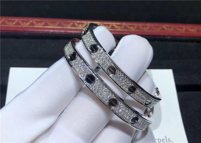 China Brilliant Cut Diamond Paved Cartier Inspired Love Bracelet In 18K White Gold jewelry suppliers for dropshipping on sale