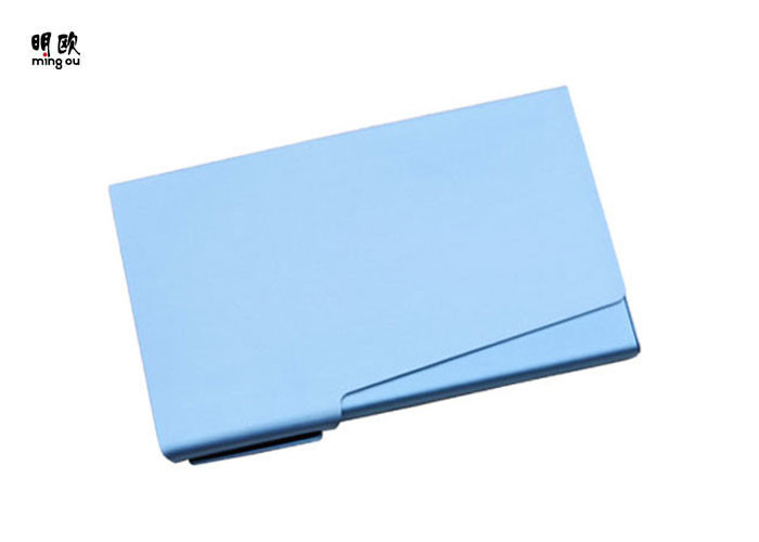 China Small Compact Promotional Business Card Holder Case Square Shape Blue Color on sale