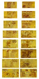 China New Euro Currency Replica Set Bank Note 24kt Gold Foil Banknote 8 Bills Set 5 - 1000 Euros on sale
