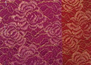 China Red Golden Embroidery Sequin Lingerie Lace Fabric For Wedding Dress , Decoration Lace Fabric on sale