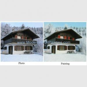 Best Stretched House Portrait Oil Painting From Photo , Realistic Scenery Canvas Art Painting wholesale