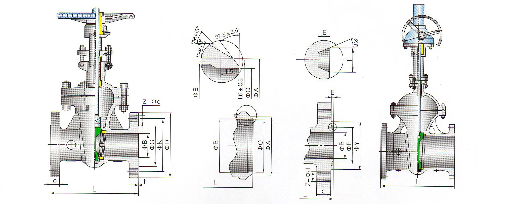 Cast Steel Gate Valve Dimensions Drawings for 300LB