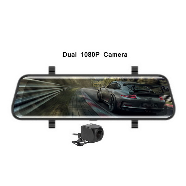 China 10 inch car rearview mirror Blackbox DVR with 2 1080P cameras support parking monitoring on sale