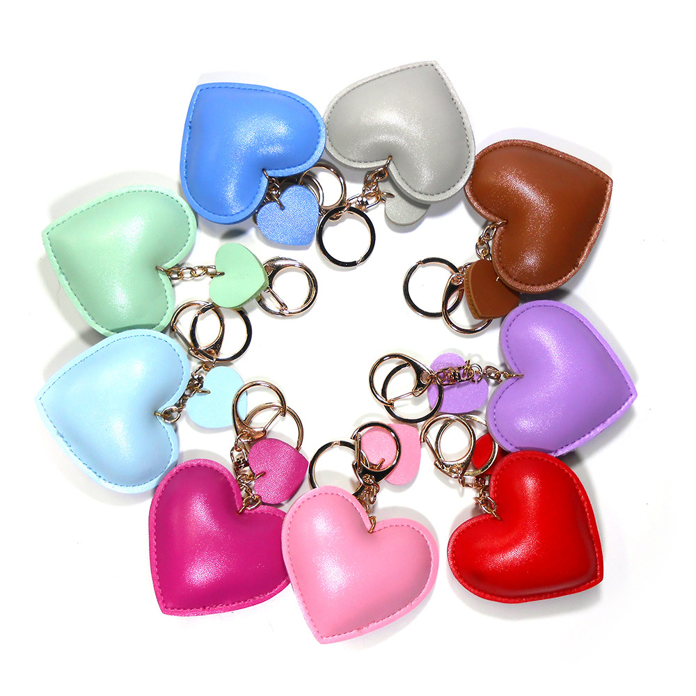 China Chorme Plating Leather Heart Keyring , 6.5x7CM Pink Heart Keyring on sale