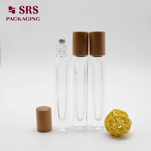 Best SRS cosmetic clear 10ml perfume square glass roller bottle with bamboo cap wholesale