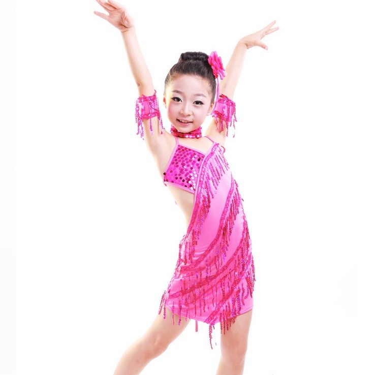 Best children's Latin dance dress girl's Latin dance clothing tassel sequined dress wholesale