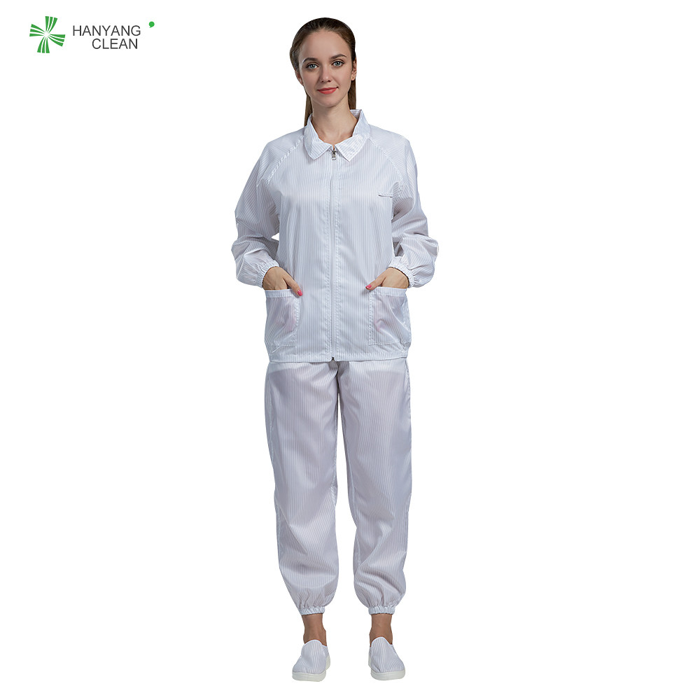 Best ESD antistatic cleanroom jacket and pants white color autoclave sterilization dust free wholesale