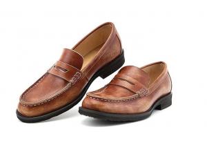 China Breathable Men Brown Penny Loafers , Genuine Leather Loafer Shoes on sale