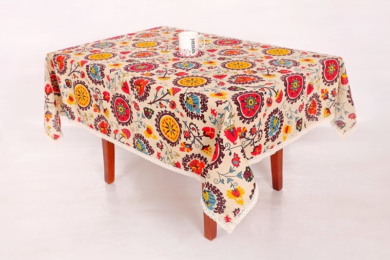 Best Sun Flower Pattern Custom Printed Tablecloths With Elegant Lace Trim wholesale