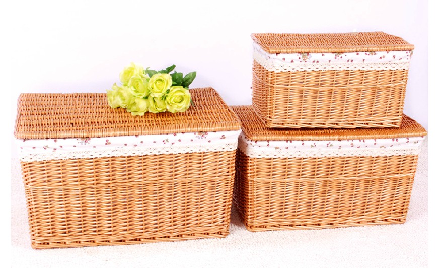 China Rectangular willow storage baskets with lids on sale