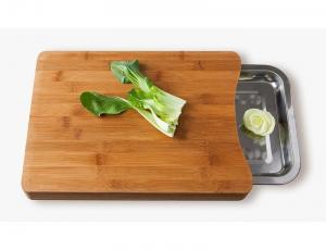 China Natural Bamboo Chopping Boards with Stainless Steel Food Drawer on sale