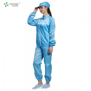 Best Cleanroom ESD antitsatic Jacket and pants blue color with conductive fiber dust-proof, lint free for class 1000 wholesale