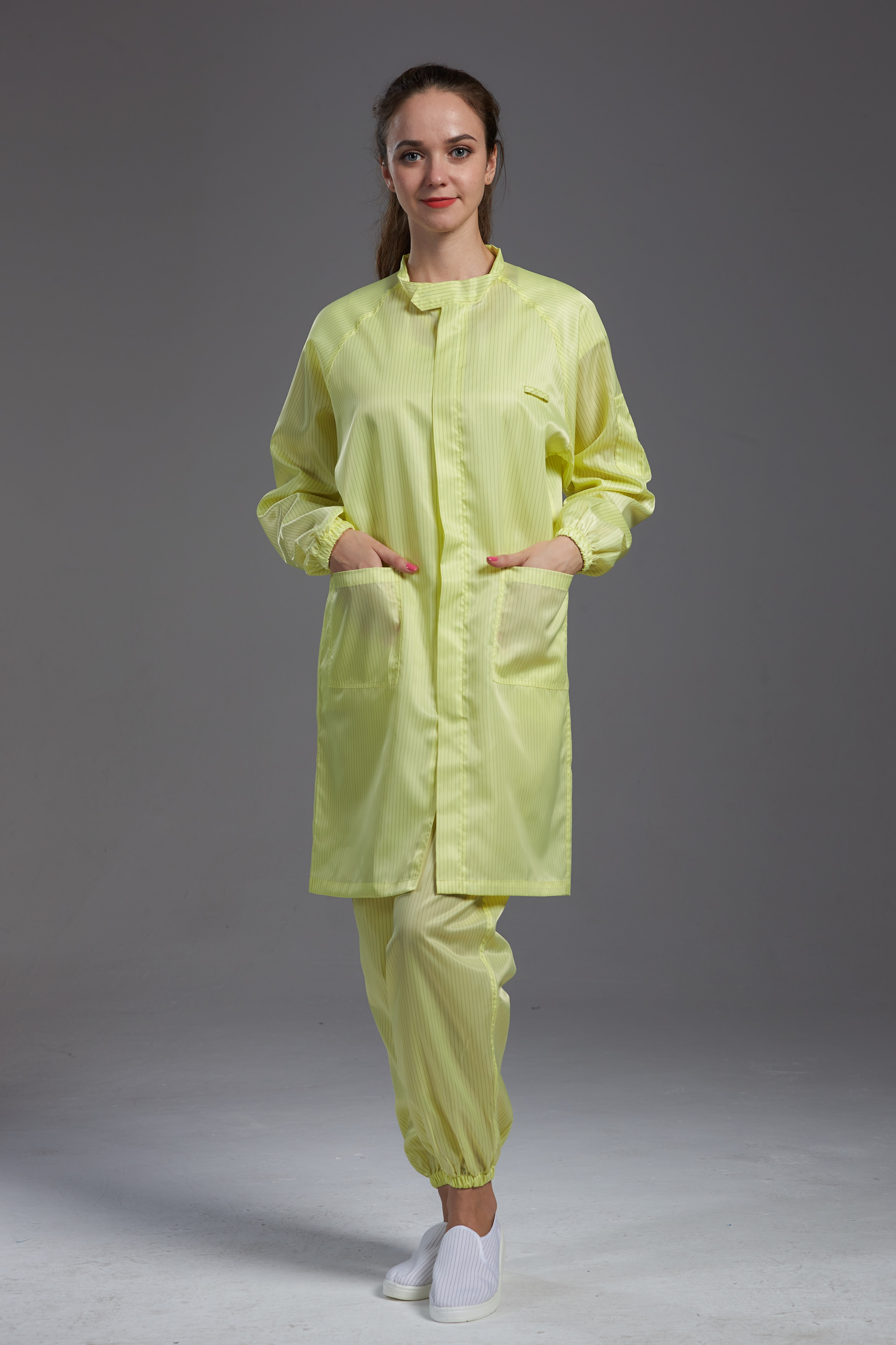 Best Anti Static ESD labcoat smock Resuable Class1000 with straight open zipper stand collar wholesale