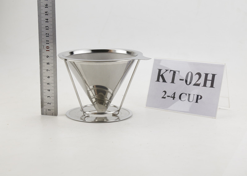 Best Gold Cup Maker Stainless Steel Coffee Filter Cone 4 Cup For Carafes With Stand Holder wholesale