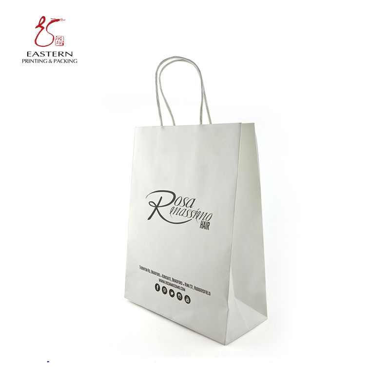 China CMYK Printing Recyclable White Paper Gift Bags With Handles 210gsm on sale