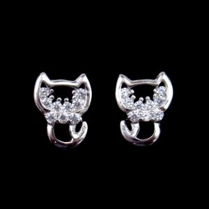 China Sterling Silver 925 Jewelry Earring Hollow Cat Shaped Minimalist CZ Earrings on sale