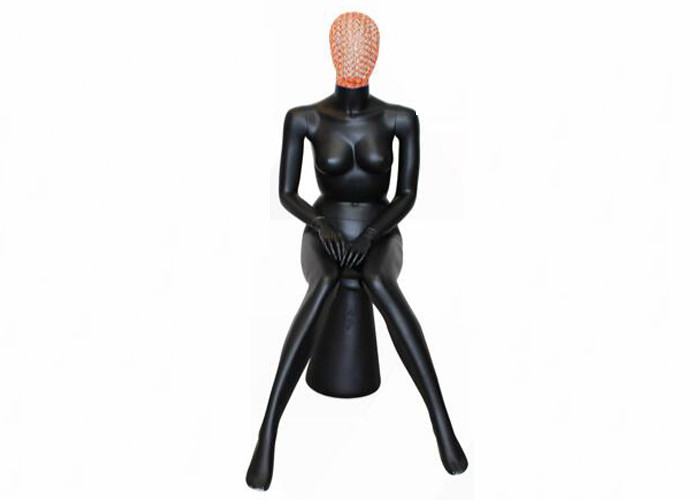China Shiny Black Female Shop Display Mannequin Faceless Sitting Style With Head on sale