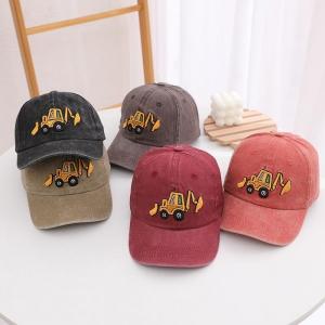 China 2022 Cute Little Excavator Children’s Baseball Hat Washed Embroidered Baseball Cap on sale