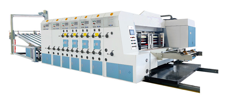 China Lead edge feeder flexo ink  5 colors printing slotting die cutting stacker machine,printing press machine on sale