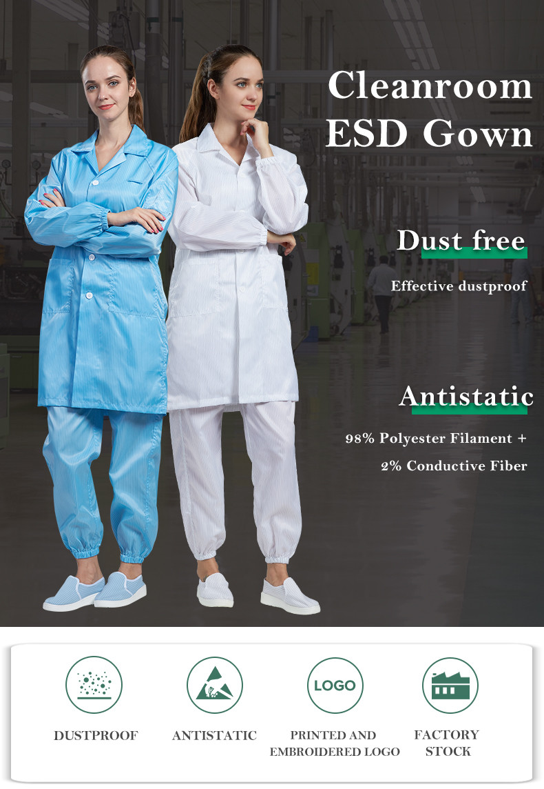 Cleanroom Working Anti Static Garments Unisex Esd Smock Gown