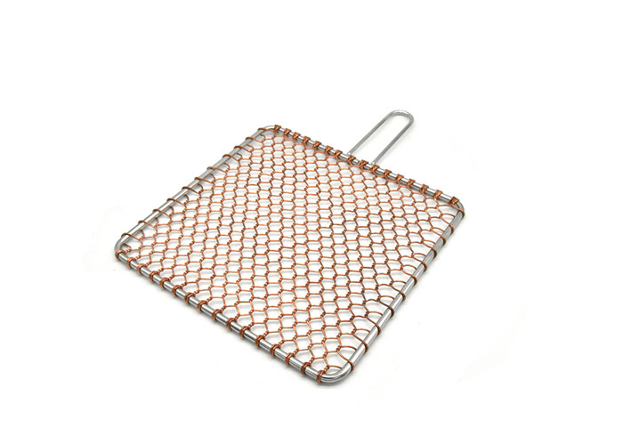China Square Shape Mesh Steaming Cooling Baking Net Copper Barbecue Grill Netting with Handle Barbecue Wire mesh on sale